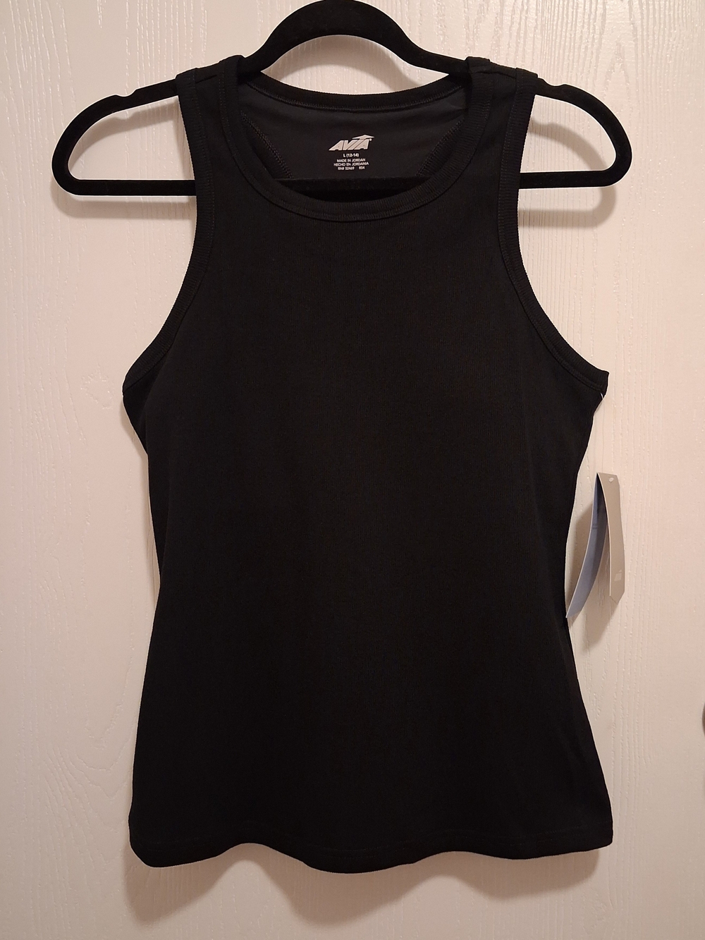 NWT Avia Black Ribbed Racerback Tank Top Women's Large Athletic Workout Gym